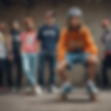 A group of skateboarders showcasing their eclectic attire.