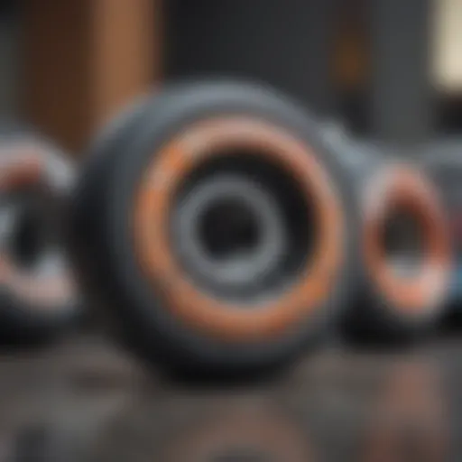 A detailed view of skate wheels and bearings