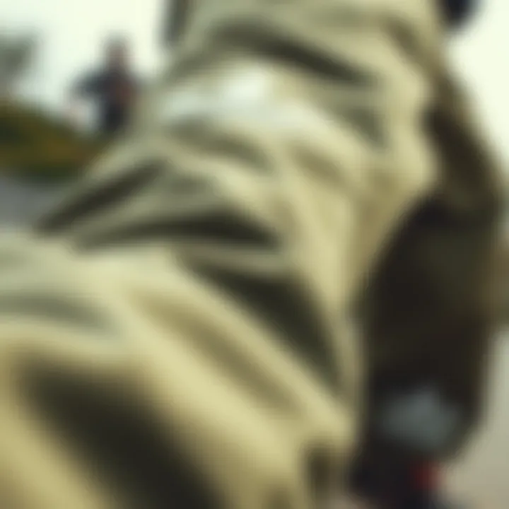 Close-up of adidas olive green pants showcasing fabric details