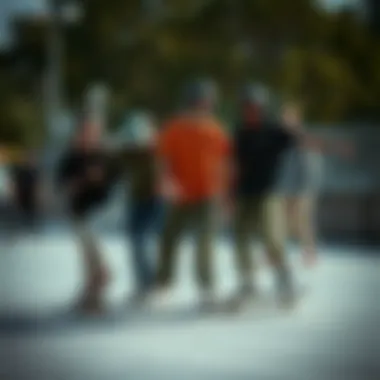 Group of skaters enjoying a session in adidas olive green pants