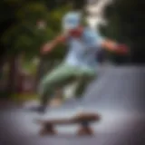 Stylish skateboarder wearing adidas olive green pants