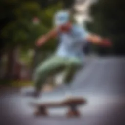 Stylish skateboarder wearing adidas olive green pants