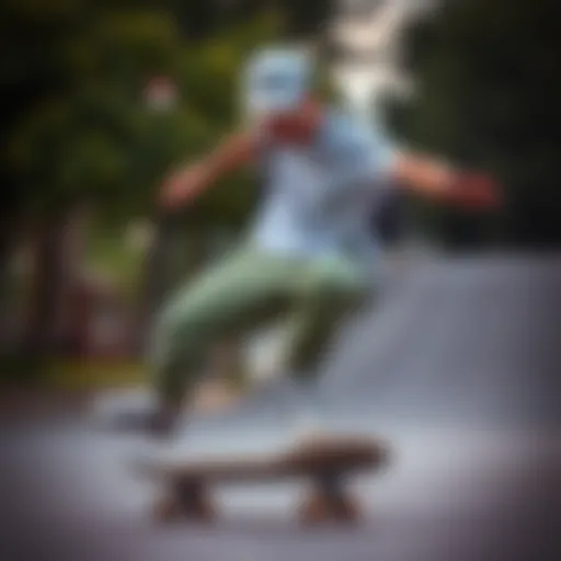 Skateboarding in Style Stylish skateboarder wearing adidas olive green pants