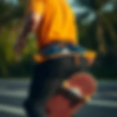 Skateboarder in Motion with Adidas Originals Waist Pack Skateboarder wearing Adidas Originals waist pack in action