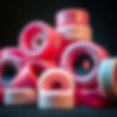 Collection of different pink skateboard wheels displaying various sizes and profiles.