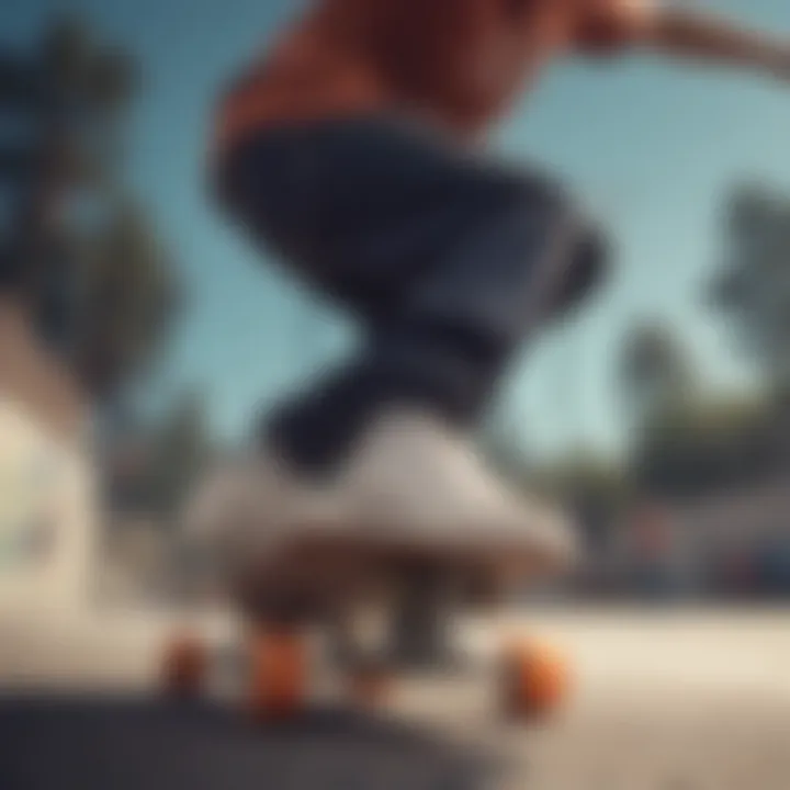 A skateboarder riding with a vibrant chain, highlighting its functional aspect