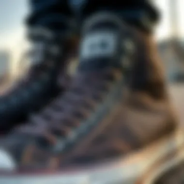 Close-up of Converse boots showcasing intricate design and stitching