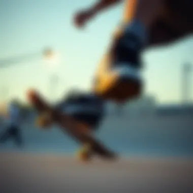 Skater performing tricks wearing athletic skate shoes