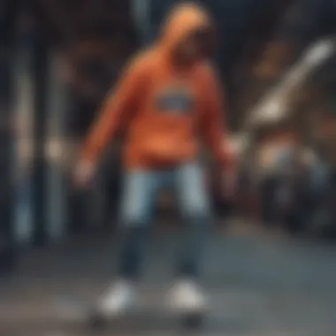 Skateboarder wearing a trendy hoodie in action