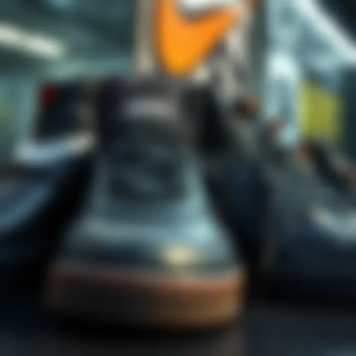 Variety of Black Nike Skateboard Shoe Designs A display of various black Nike skateboard shoe designs