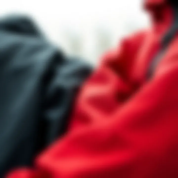 Close-up of black and red jacket fabric showcasing durability