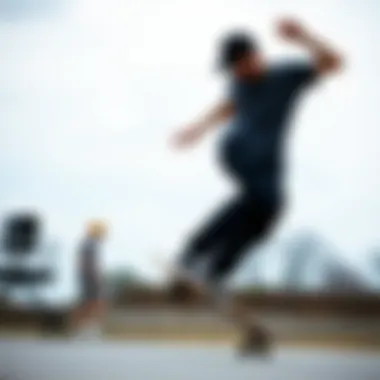 Skateboarder in Action Skateboarder performing tricks while wearing black zipper cargo pants