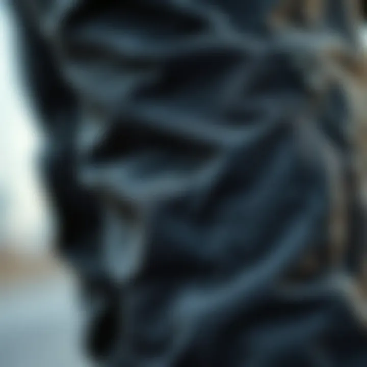 Textured Fabric of Cargo Pants Close-up of textured fabric on black zipper cargo pants