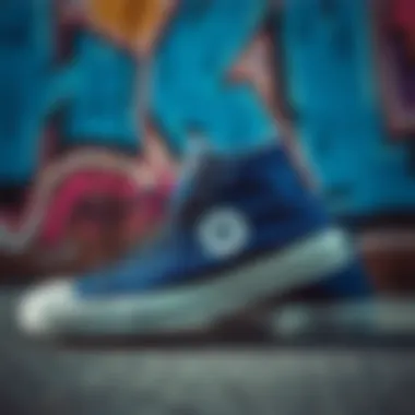 Artistic Blue Converse with Graffiti An artistic representation of blue Converse shoes with graffiti background