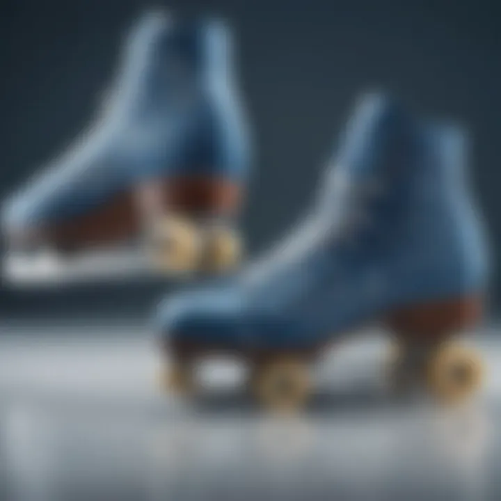 Close-up of blue skating shoes showcasing design details