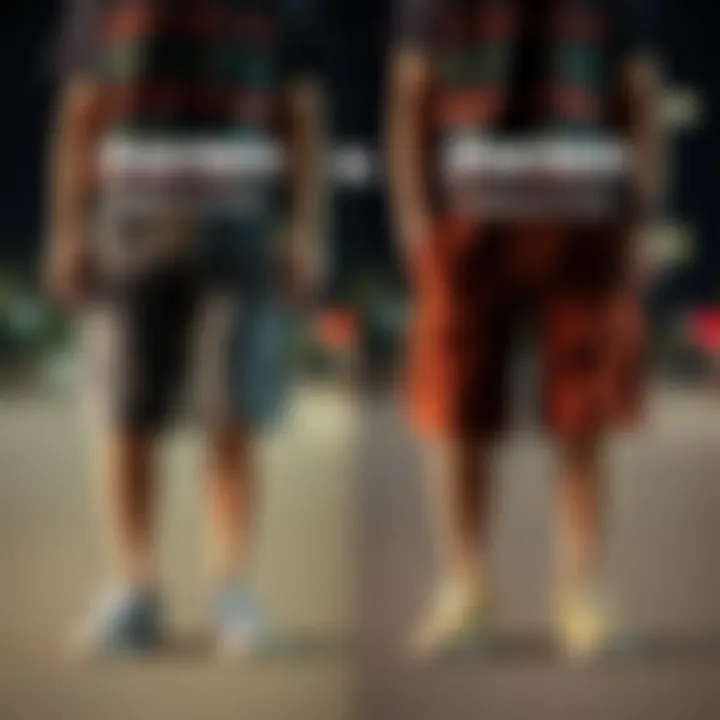 A side-by-side comparison of traditional shorts and broad shorts, illustrating functionality.