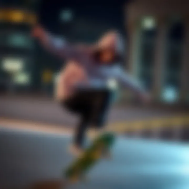 A skateboarder wearing a stylish hoodie while performing a trick