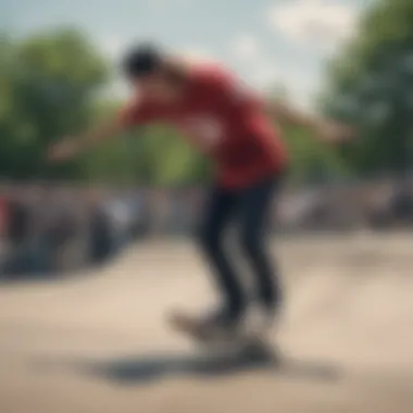 An iconic Canadian skateboarder performing a trick at a local skate park