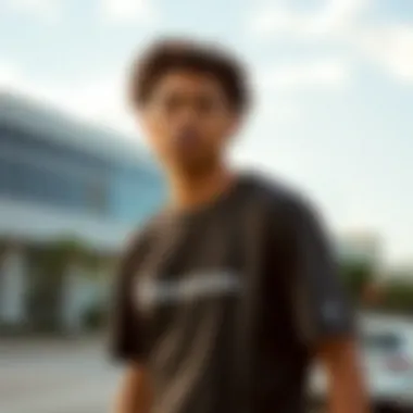 Urban Skater in Champion Reverse Weave T-Shirt A stylish skater wearing the Champion Reverse Weave T-Shirt in an urban setting