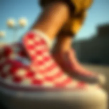 Close-Up of Checkered Slip-On Sneakers A close-up of checkered slip-on sneakers showcasing their unique pattern and texture