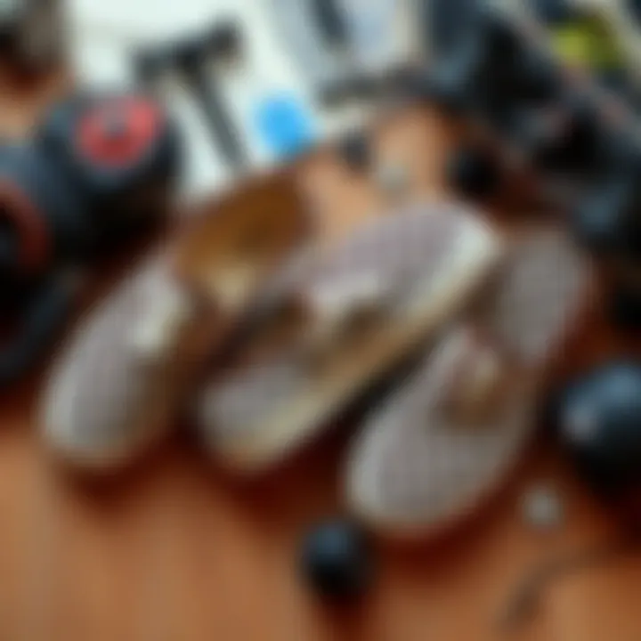 Flat Lay of Checkered Slip-Ons with Skate Gear A stylish flat lay of checkered slip-on sneakers next to skateboarding gear