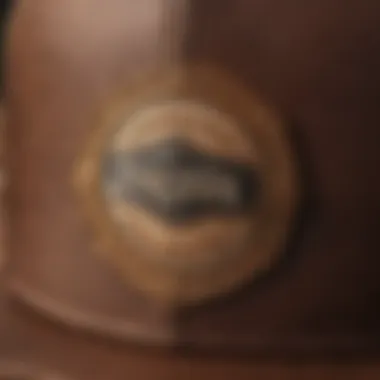 Close-up of the intricate stitching and design of a brown snap back cap.