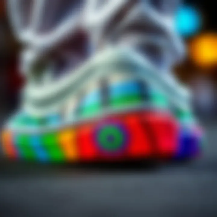 Intricate Rainbow Design on Vans Footwear Close-up of the unique rainbow design on Vans shoes