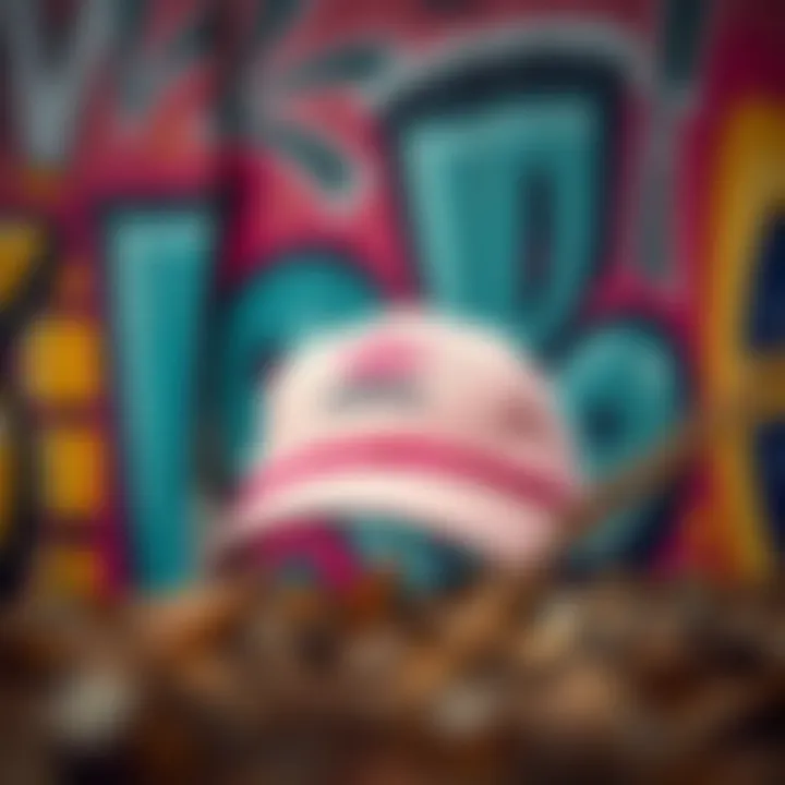 Cultural Graffiti Art and the Pink Adidas Hat Colorful graffiti backdrop with a pink Adidas hat featured