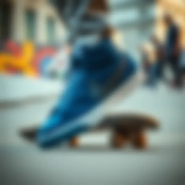 Nike SB Zoom Blazer Mid Blue in an urban skateboarding setting