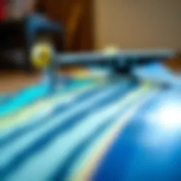 Close-up of skateboard deck showcasing design and material