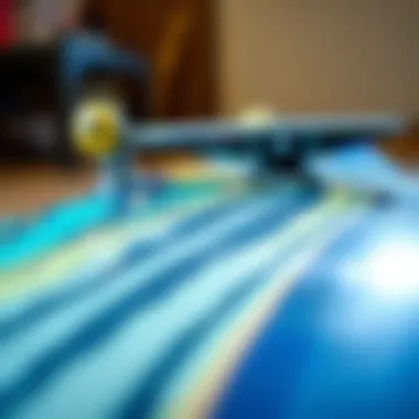 Close-up of skateboard deck showcasing design and material