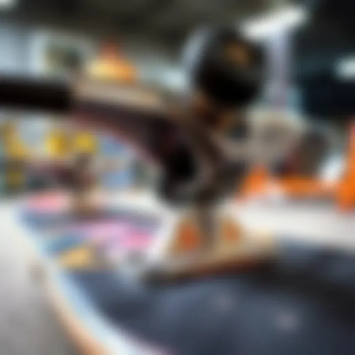 Detailed view of skateboard trucks and their components