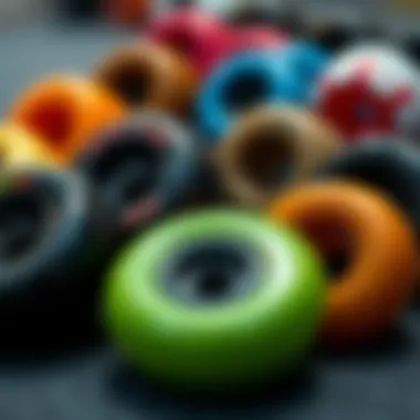 Assortment of skateboard wheels and their hardness ratings