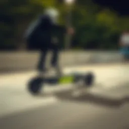 A sleek electric skateboard in motion showcasing its advanced design.