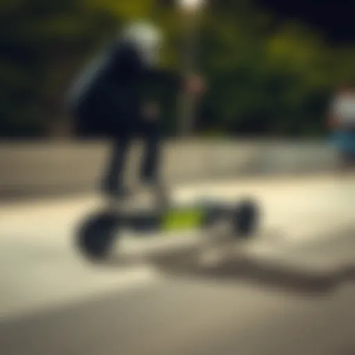 Sleek Electric Skateboard in Motion A sleek electric skateboard in motion showcasing its advanced design.