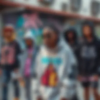 A diverse group showcasing streetwear in a community setting