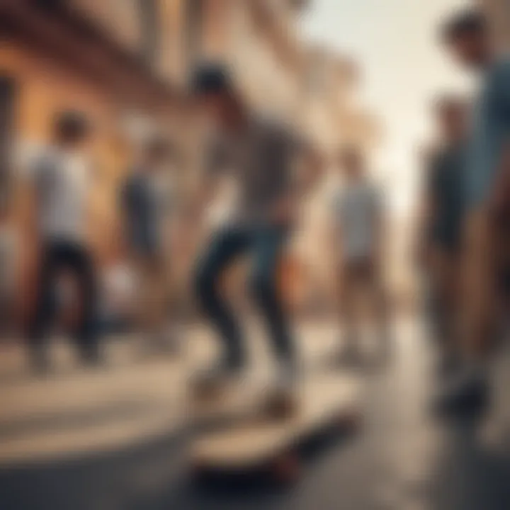 An enthusiastic group of skateboarders engaging in a sales event