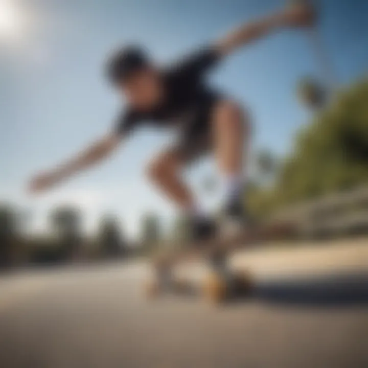 A skilled skater performing tricks on a longboard