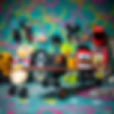 Skateboard gear display on vibrant background