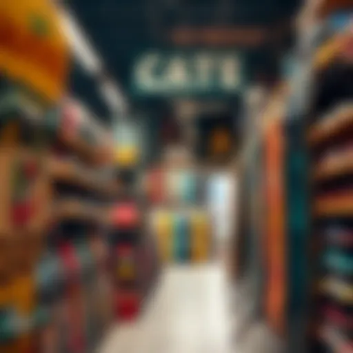 Interior view of a vibrant skateshop showcasing various skateboard decks and equipment