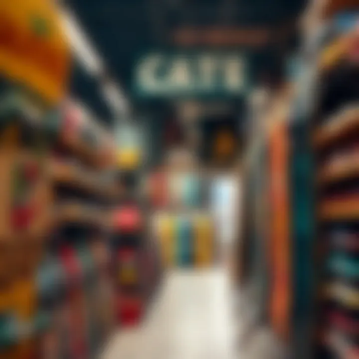 Interior view of a vibrant skateshop showcasing various skateboard decks and equipment