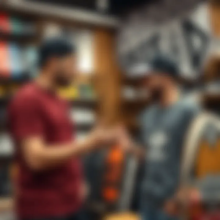 Skateshop owner interacting with customers and providing expert advice