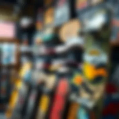 Display of popular skateboarding brands and products at a skateshop