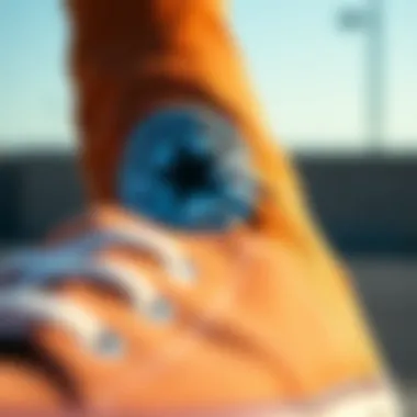 Detailed View of Converse All Star Tan A close-up of the Converse All Star Tan showcasing its unique color and texture