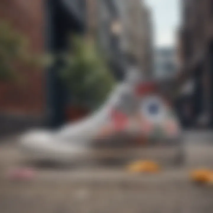 Side profile of Converse Embroidered Floral Chuck Taylor All Star against an urban backdrop