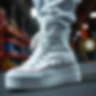 Close-up of white high top platform Converse highlighting manufacturing details