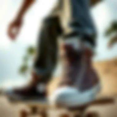 Skateboarder wearing Converse Mid Tops Leather in action