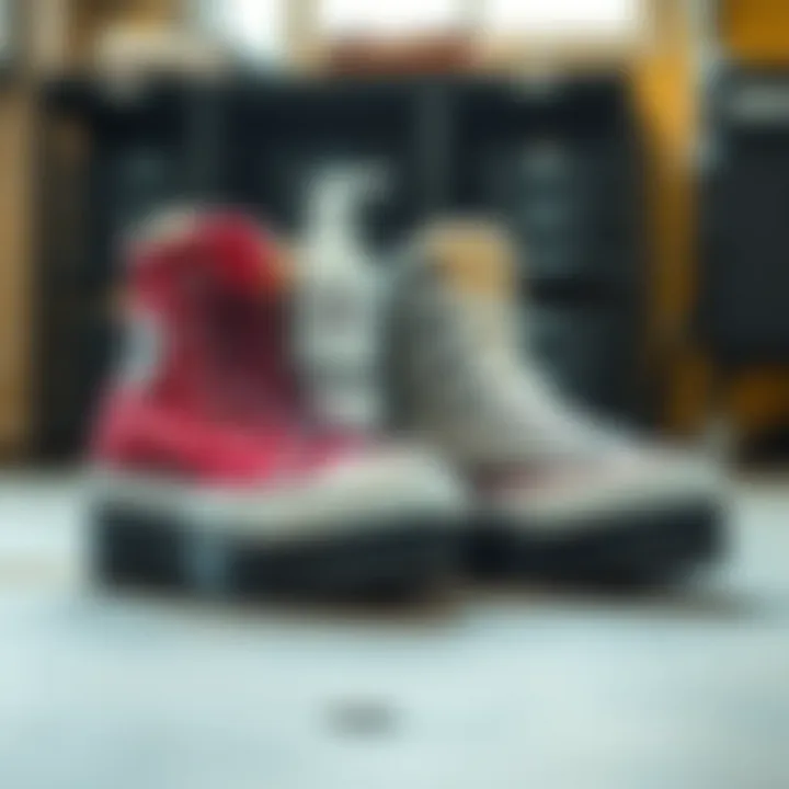 A well-maintained pair of Converse platform boots with care products displayed