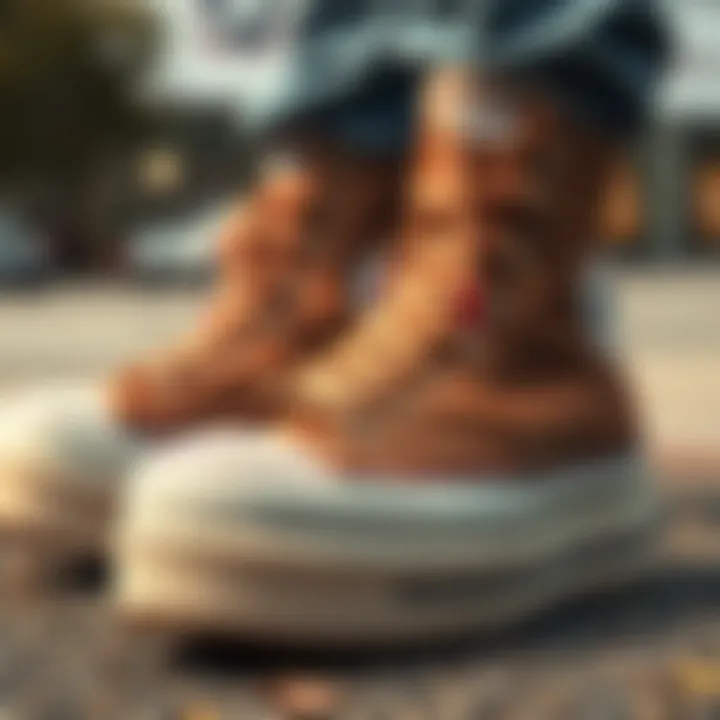 A close-up of Converse platform boots showcasing intricate design details and textures