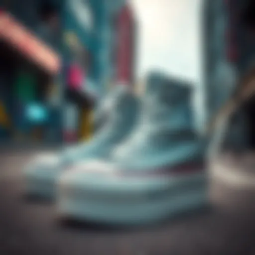 Stylish Converse platform boots against a vibrant urban backdrop
